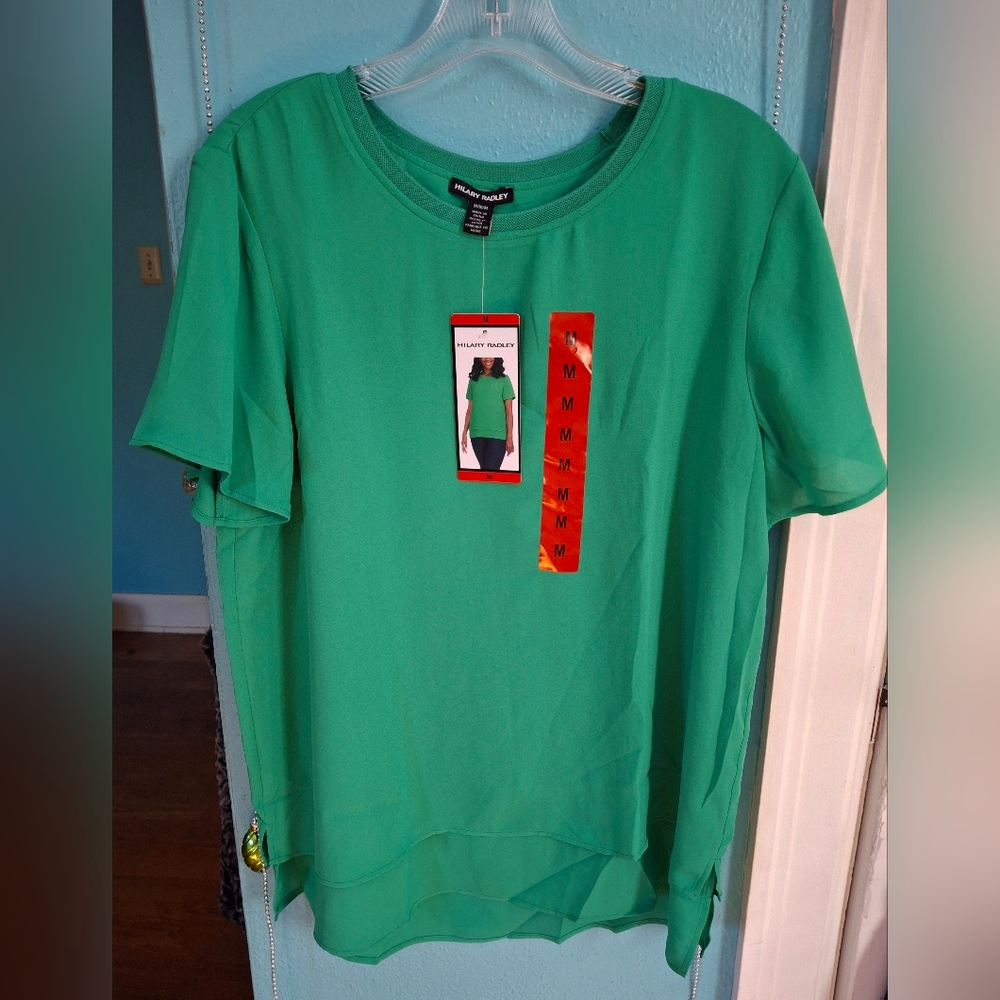 Hilary Radley Green Layered Chiffon Tunic Women's Medium NWT GORGEOUS
